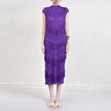 Temperament pleated dress dress dress European and American women's foreign trade explosions high-end Miyake tassel base skirt summer