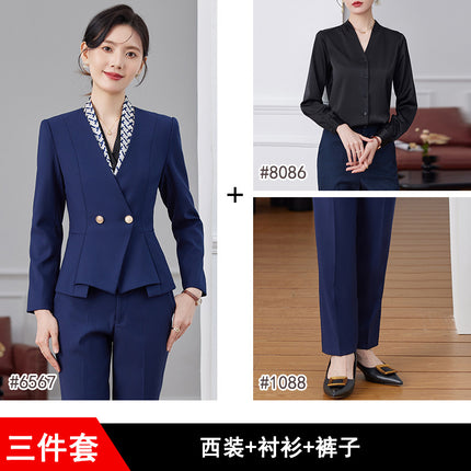 High-end Suit suit Female Spring and Autumn Professional Temperament Goddess Fan Hotel Manager Front Desk Reception Beauty Salon Overalls