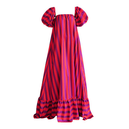 European and American New Amazon AliExpress Striped Detachable Bubble Sleeve Large Skirt Vacation Women's dress 25290