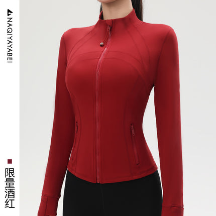 Sports Slim-Fit Long-Sleeved Zip-Up Jacket with Stand-Up Collar, Running Fitness Tight-Fitting Yoga Top, Quick-Drying Yoga Jacket