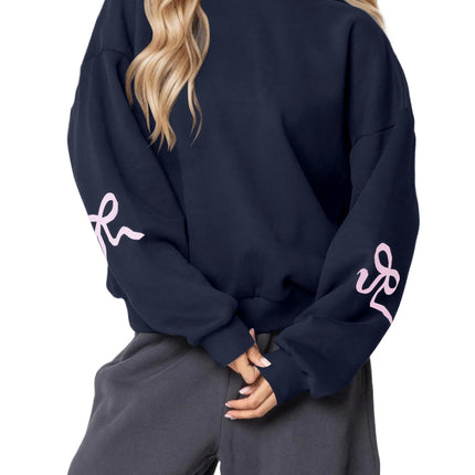Europe and the United States cross-border pullover Wei hoodie bow autumn and winter round neck long sleeve sweater loose fleece-lined