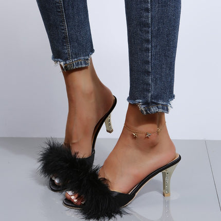 Foreign Trade Large Size Furry Sandals 2025 Summer New Fashion Outer Wear Stiletto Open Toe Sandals