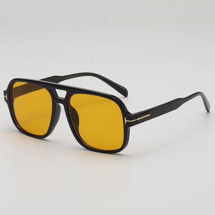 2025 retro double beam large frame small UV-proof sunglasses Korean style outdoor travel decorative flat glasses