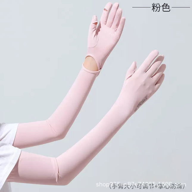 Sun Protection Gloves for Women in Summer, Anti-Uv Ice Silk Sleeves for Driving, Anti-Slip Touch Screen Sunshade, Extended Arm Sleeves for Outdoor Use
