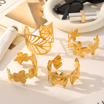 Europe and the United States cross-border stainless steel 18K gold bracelet high sense geometric irregular linear hollow opening titanium steel bracelet