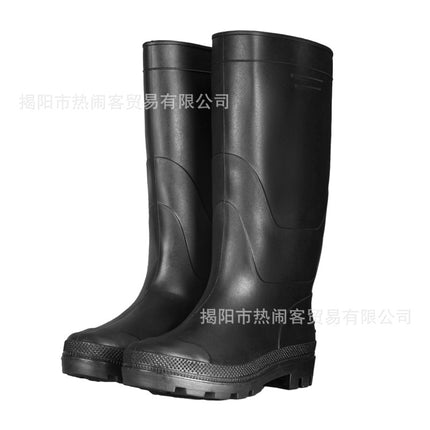 Thickened Black High-rise Men's Rain Shoes Frosted Long-tube Water Shoes Cover Foot Waterproof Rubber Shoes Non-slip Wear-resistant Labor Protection Shoes for Construction Site