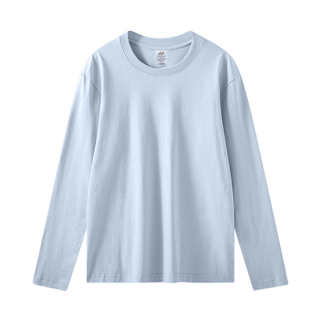 Live explosions cotton 230g heavy round neck T-shirt solid color long sleeve loose bottoming shirt women Xinjiang cotton logo