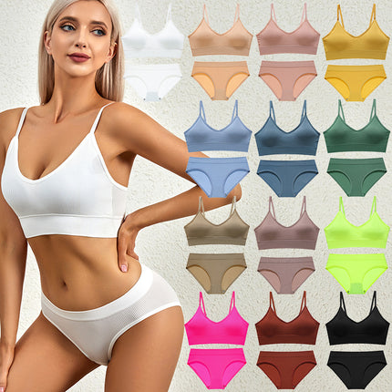 Underwear Women's Big Chest Showing Small Thin French Style Triangle Cup Bra Set No Steel Ring Beautiful Back Base Camisole