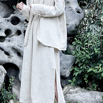 Cotton Linen Dark Cold Style Design Sense Sand Wash Linen Suit Skirt suit 2 Colors