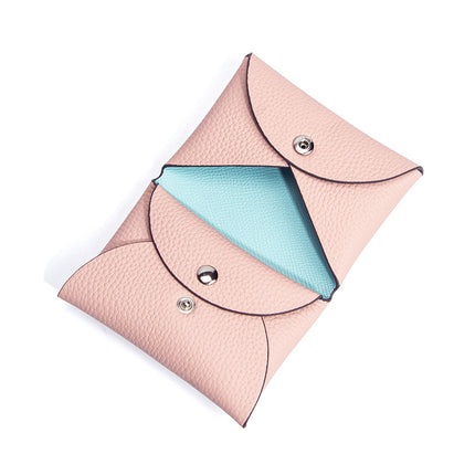 New Style Top Layer Cowhide Mini Coin Purse Card Bag Integrated Japanese Style Small Contrast Color Niche Buckle Leather Coin Bag