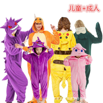 Flannel Toilet Edition Animal Cartoon Siamese Pajamas Geng Ghost Couple Pajamas Autumn and Winter Warm Zipper Home Clothes
