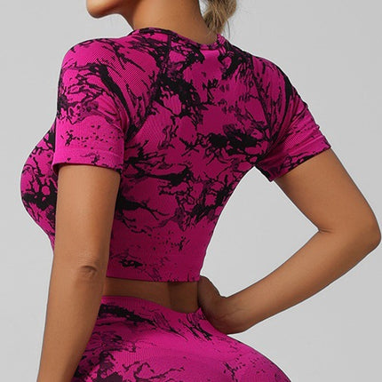 Cross-Border Seamless Tie-Dye Yoga Wear Beautiful Back Sports Bra High Waist Peach Butt Lift Fitness Tights Suit for Women