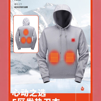 Cross-Border Constant Temperature Intelligent Heating Hooded Sweatshirt USB Charging Outdoor Casual Jacket Three-Speed Temperature Control Same Style for Men and Women