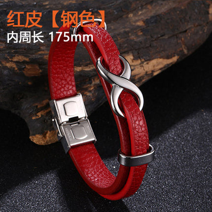 [Explosions] Cross-border punk 8-character lucky leather rope men's charm leather snap buckle leather bracelet trendy jewelry