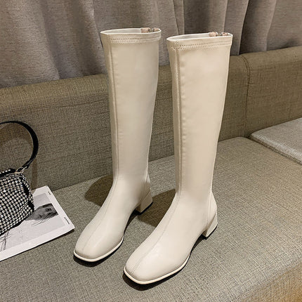 New Slim-Fit Long Boots for Petite Women, Versatile Flat-Top Knee-High Riding Boots