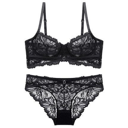 Wholesale French Sexy Lace Embroidered Bra Set with Cross Straps, Ultra-Thin Big Breasts, Small Underwear Bra
