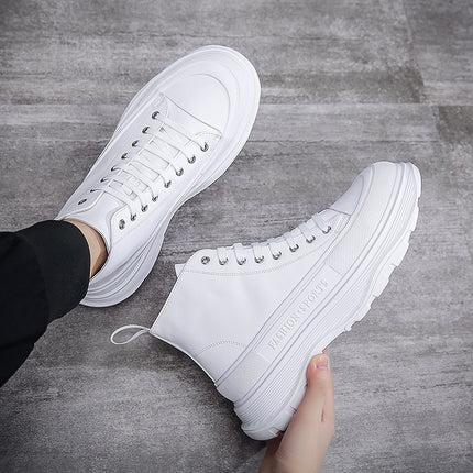 Men's Ankle Boots Autumn New Thick Sole Height Increased High Top Casual Fashion White Fashion Boots Wenzhou Men's Shoes Live