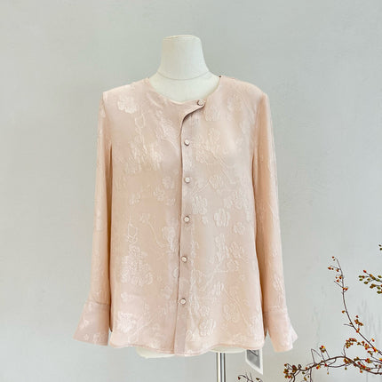 New Chinese-Style Light National Style Silk Shirt for Women, 2026 Spring/Summer New Model, 19 Momme Guanle Crepe Long-Sleeve Mulberry Silk Top