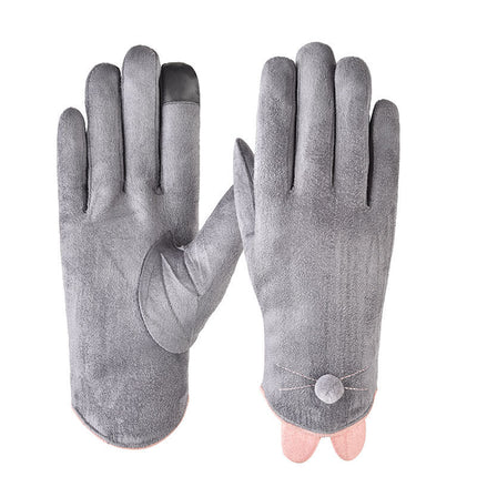 2025 Wholesale Cute Fur Touch Screen Warm Gloves Suede Women's Winter Plus Velvet Thickened Cycling Finger Gloves