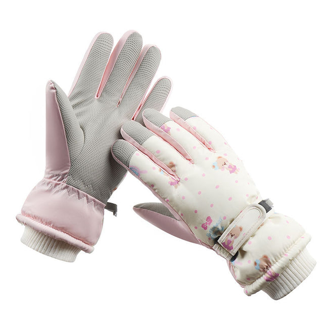 Ski Gloves Winter Women's Outdoor Cycling Windproof Warm fleece-lined Thickened Non-slip Finger Cold-proof Cute Splash-proof