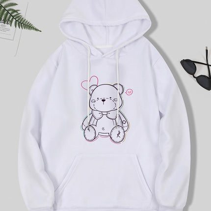 Fashion Joker Hoodie College Style Line Bear Print