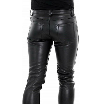 2023 Cross-Border New Product Hot Model Wish Amazon Hot Selling European and American Color Pu Elastic Casual Men's Leather Pants Kz6688