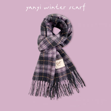 Imitation Cashmere Autumn and Winter Scarf Collection Plaid Scarf Women's Winter Thickeneded Warm Shawl Pure Color Student Scarf Cross-Border