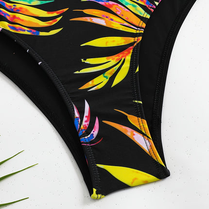 European and American New Cross-Border Sexy One-Piece Hot Spring Surfing Diving Zipper Long-Sleeved Belly-Covering Slimming Printed Swimsuit for Women