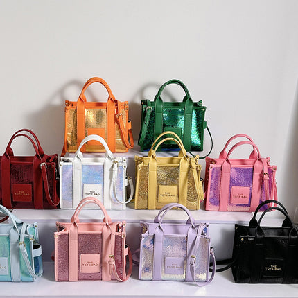 Cross-Border 2025 New Bags Korean Style Fashionable Simple Sequin Bags Tote Bag Shoulder Crossbody Handbag