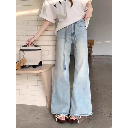 Blue Bootcut Jeans for Women 2025 Summer New Thin Large Size Fat mm High Waist Slim Stretch Flared Pants