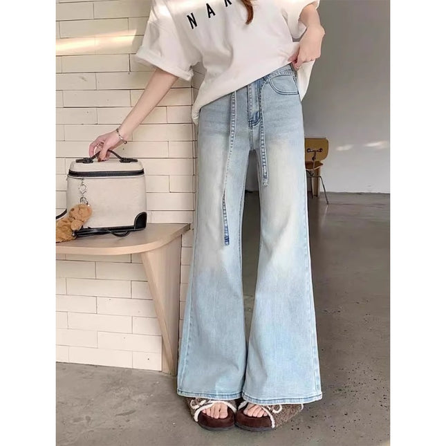 Blue Bootcut Jeans for Women 2025 Summer New Thin Large Size Fat mm High Waist Slim Stretch Flared Pants