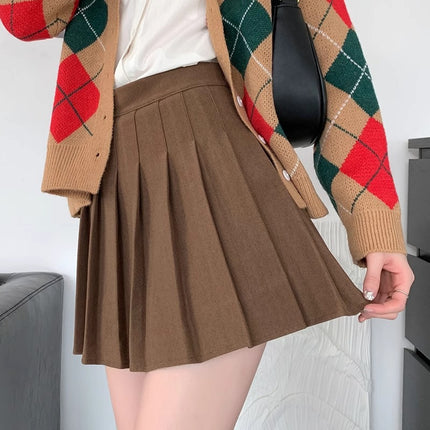 Dark Gray Woolen Pleated Skirt Short Skirt for Women Autumn and Winter 2026 New High-Waisted Slimming Look Preppy Jk Half-Length A-Line Skirt