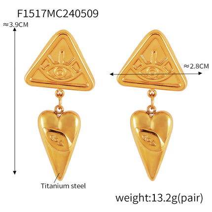European and American Design Women's Hip Hop Personalized Trendy Titanium Steel Plated 18k Gold Geometric Devil's Eye Tassel Earrings suit