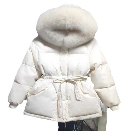 Dongdaemun White Duck down Jacket Women's 2023 Winter New Drawstring Waist Real Fox Fur Collar down Jacket