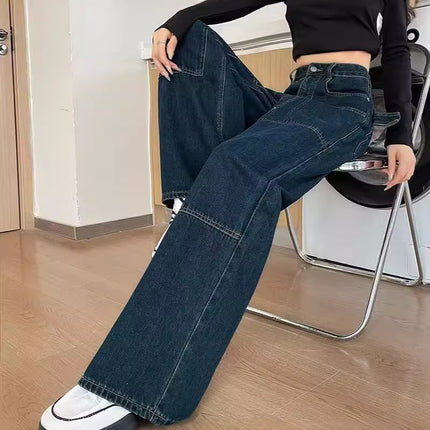 Real shot retro wide leg jeans women's early autumn 2024 new high waist loose drape straight tube mop pants