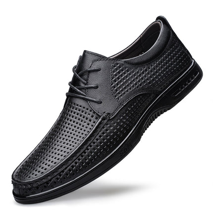 Cross-Border Business Leather Shoes, Genuine Leather Formal Casual Shoes, Spring and Summer Low-Cut Hollow Breathable Leather Flats Shoes for Men
