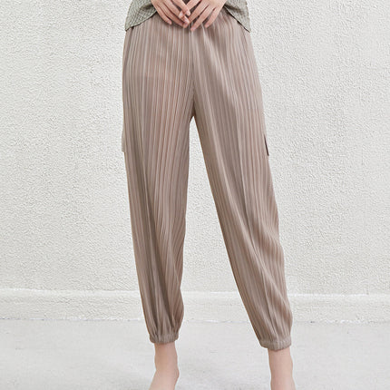 Sports Style Pleated Casual Pants for Women Summer New Elastic Large Size Fat mm Cigarette Pipe Harem Radish Nine-Point Casual Pants