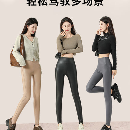 High-Bottom Baby Leather Women's Leather Pants 2024 New Autumn and Winter Velvet High-Waist Outer Wear Tight-Fitting Leggings Yoga