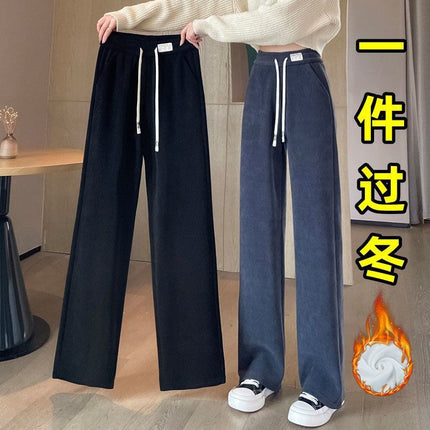 New narrow wide-leg pants women's autumn and winter fleece-lined thick high waist slimming casual straight pants corduroy women's pants