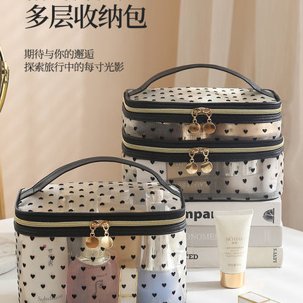 New Style Heart-Shaped Portable Makeup Bag, Single/Double Layer Cosmetic Storage Bag, Simple Mesh Makeup Bag, Travel Makeup Bag