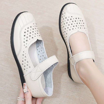 Mom's Shoes Women's Soft-Soled Non-Slip Summer Sandals Hollow Breathable Middle-Aged and Elderly Single Shoes Flat-Soled Hole-In-The-Wall Women's Shoes for the Elderly
