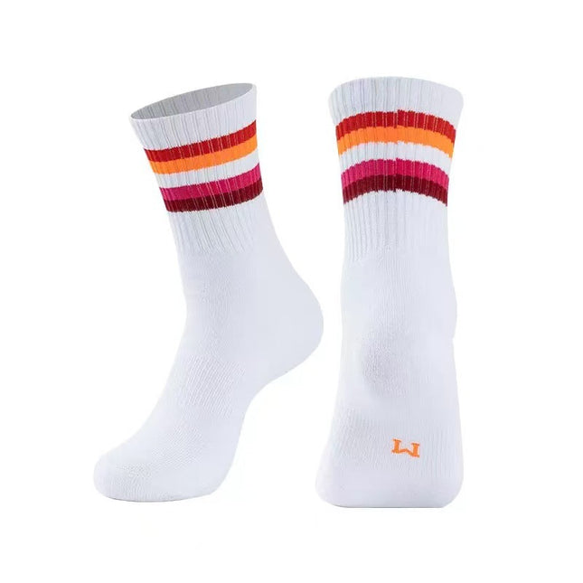 Badminton Socks, Basketball Socks, Striped Thickened Towel Bottom Mid-Calf Socks, Sports Socks, Training Outdoor Running Socks, Tennis Socks