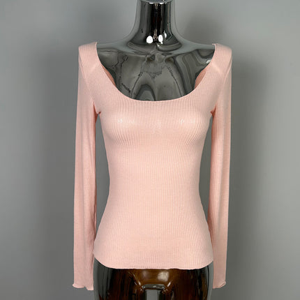 South Korea Dongdaemun new hand a recommend ~ sexy big U-neck stretch figure long sleeve bottoming shirt