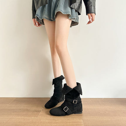 2025 Autumn and Winter New Fashion Versatile Korean Slim Leg Boots Western Boots Suede Leather Short Boots Women's Cowboy Boots
