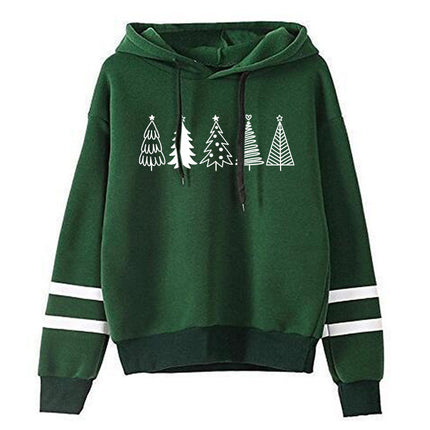 Cross-border foreign trade sources of European and American Christmas tree printing parallel bars striped hoodie European size loose plus size men and women