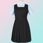 Black (dress) + women's contrasting pointed collar short-sleeved shirt + belt / XS