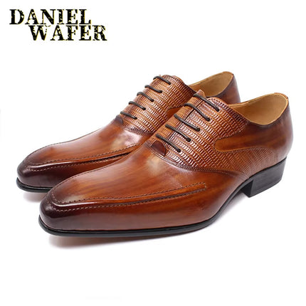 Men's Business Formal Leather Shoes British Style Brown Retro Oxford Shoes Wedding Groom's Shoes Brogue Carved Men's Shoes