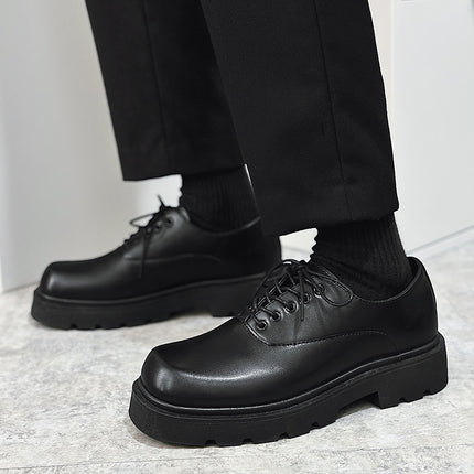 Derby Shoes Square Toe Leather Shoes Men's Shoes Spring New Low-top Small Leather Shoes Youth Casual Shoes Shoes Big Toe Leather Shoes