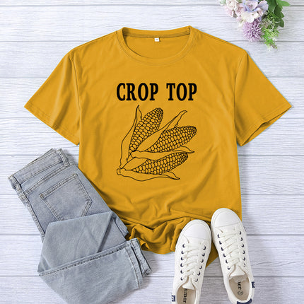 Cross-border Foreign Trade Amazon Crop Top Printed Short-sleeved Women's Summer Casual Loose Round Neck Casual All-match