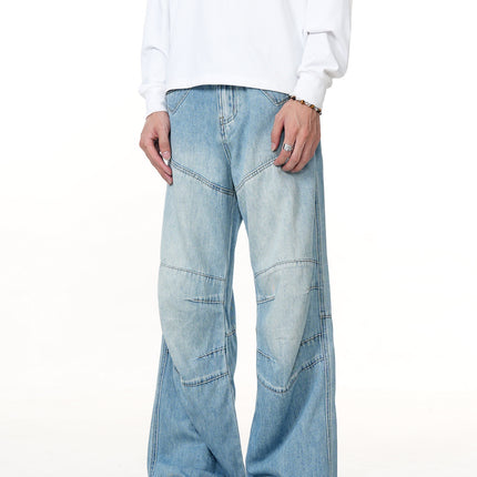 11Kn American Washed Clear Blue Bootcut Jeans for Men and Women Deconstructed Retro Straight Loose Trendy Slim Casual Pants
